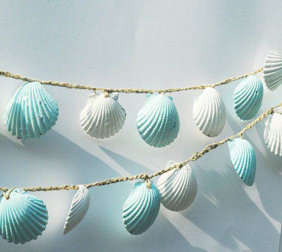 seashell garland beach wedding decorations blue and white sea shell wedding bunting shabby chic beach home decor